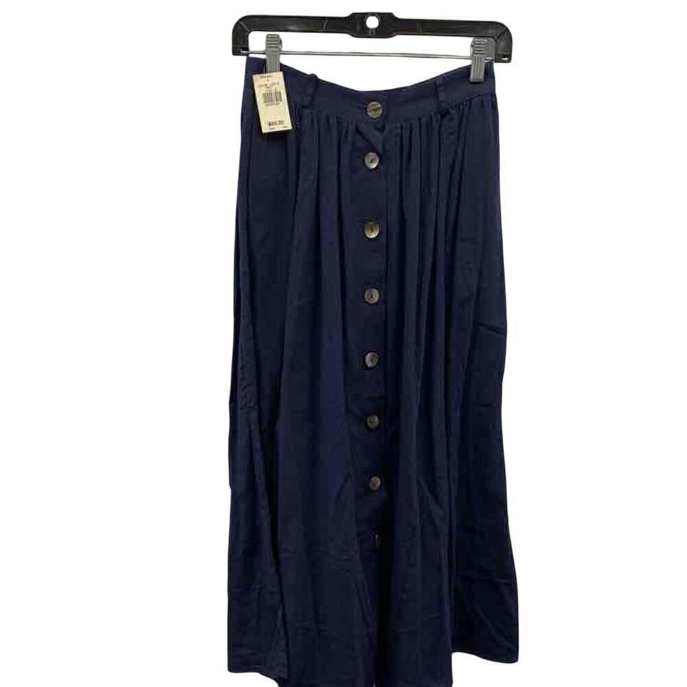 Georgiou Classics Navy Cotton Button-Front Midi Skirt 8 NWT